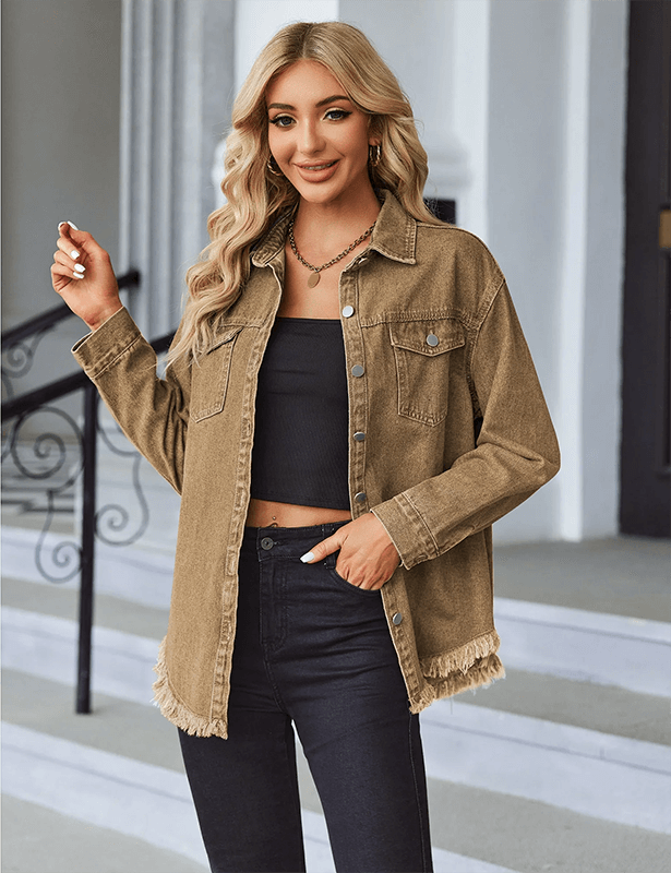 Ripped Fringe Denim Jean Jacket