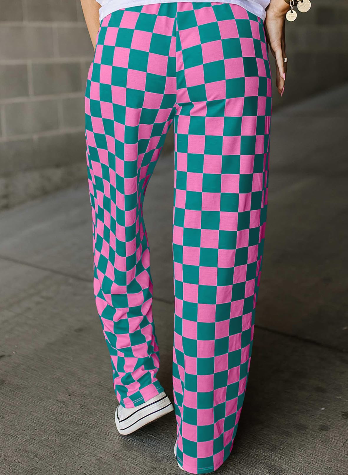Checkered Pants Orange and White Pink