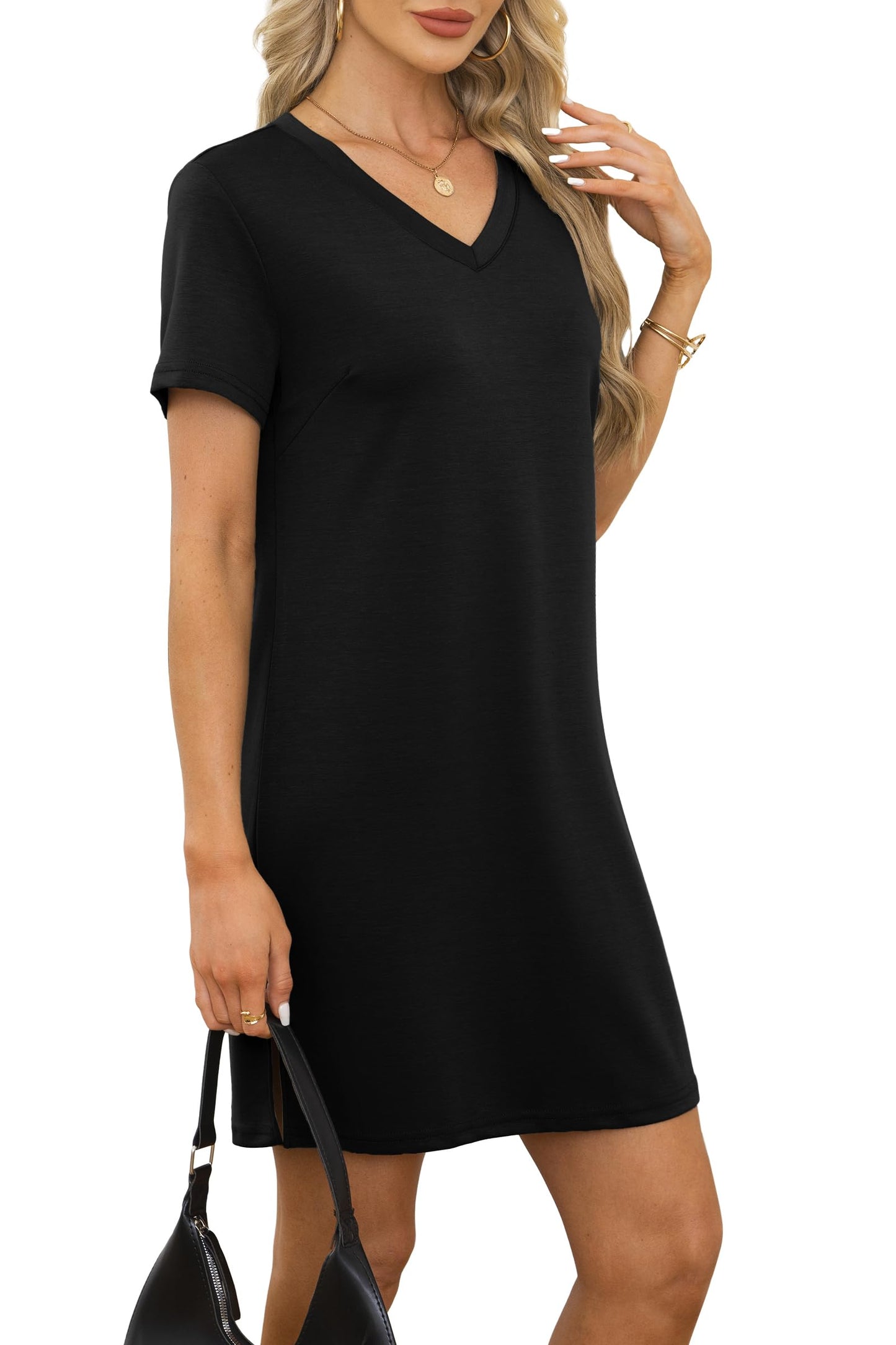 V-Neck Short Sleeve Split Hem Beach Sundress