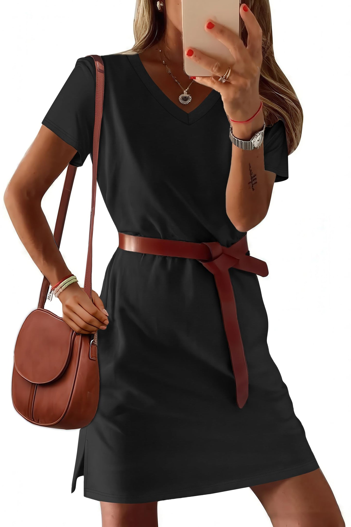 V-Neck Short Sleeve Split Hem Beach Sundress