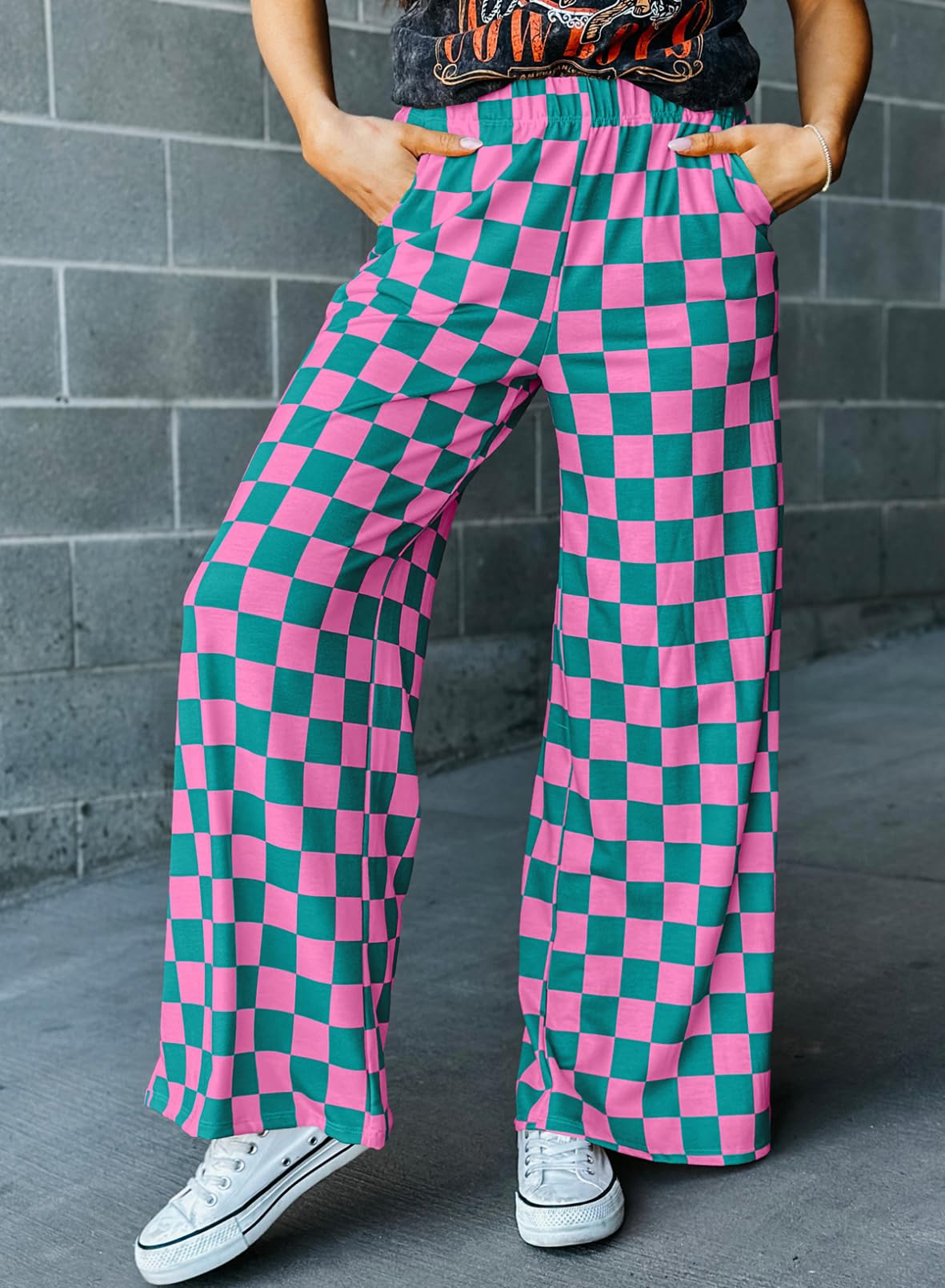 Checkered Pants Orange and White Pink