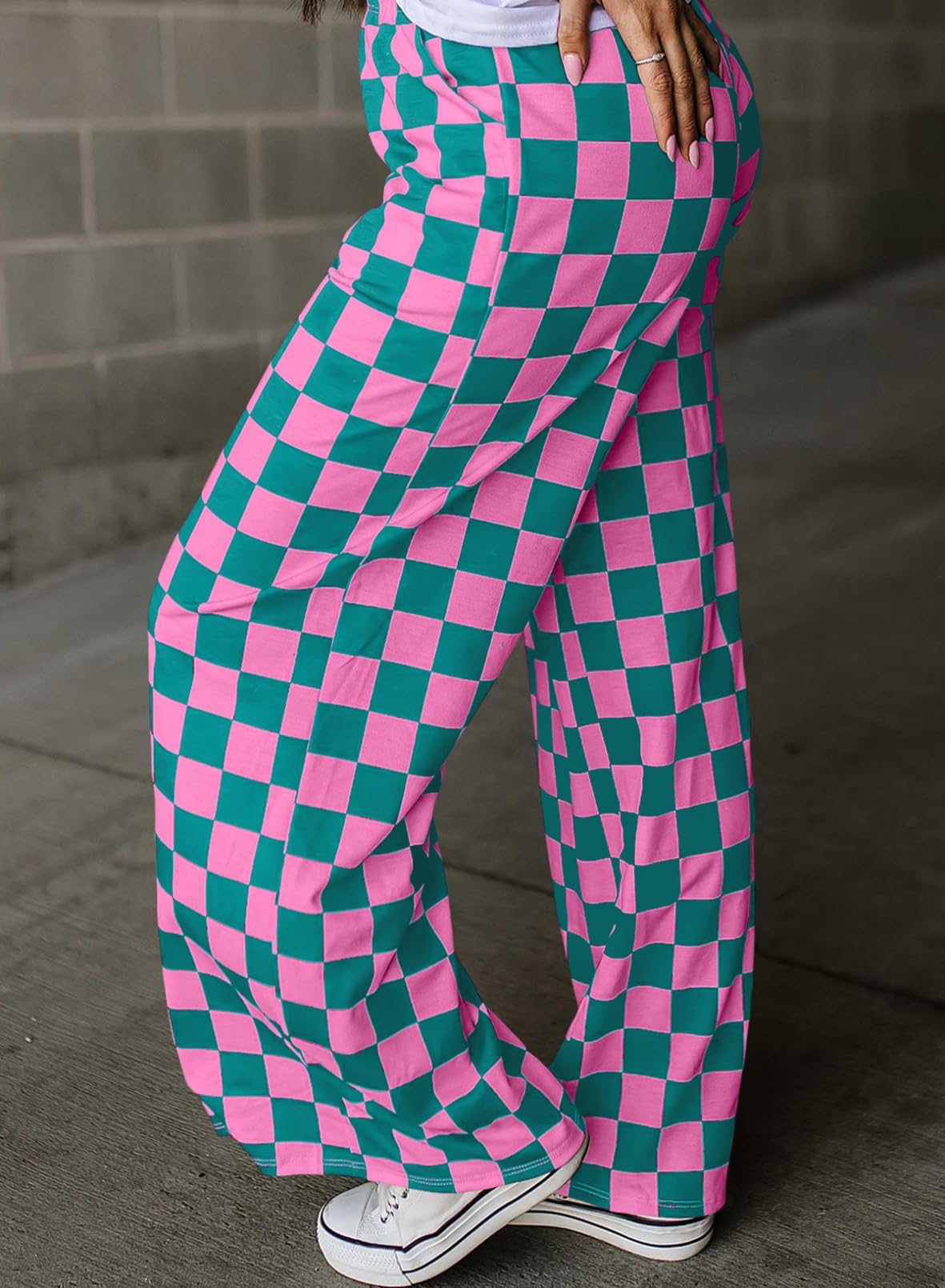 Checkered Pants Orange and White Pink