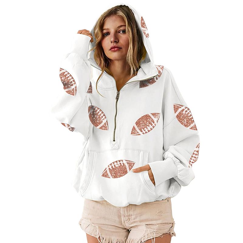 Womens Football Sequin Sweatshirt Hoodies