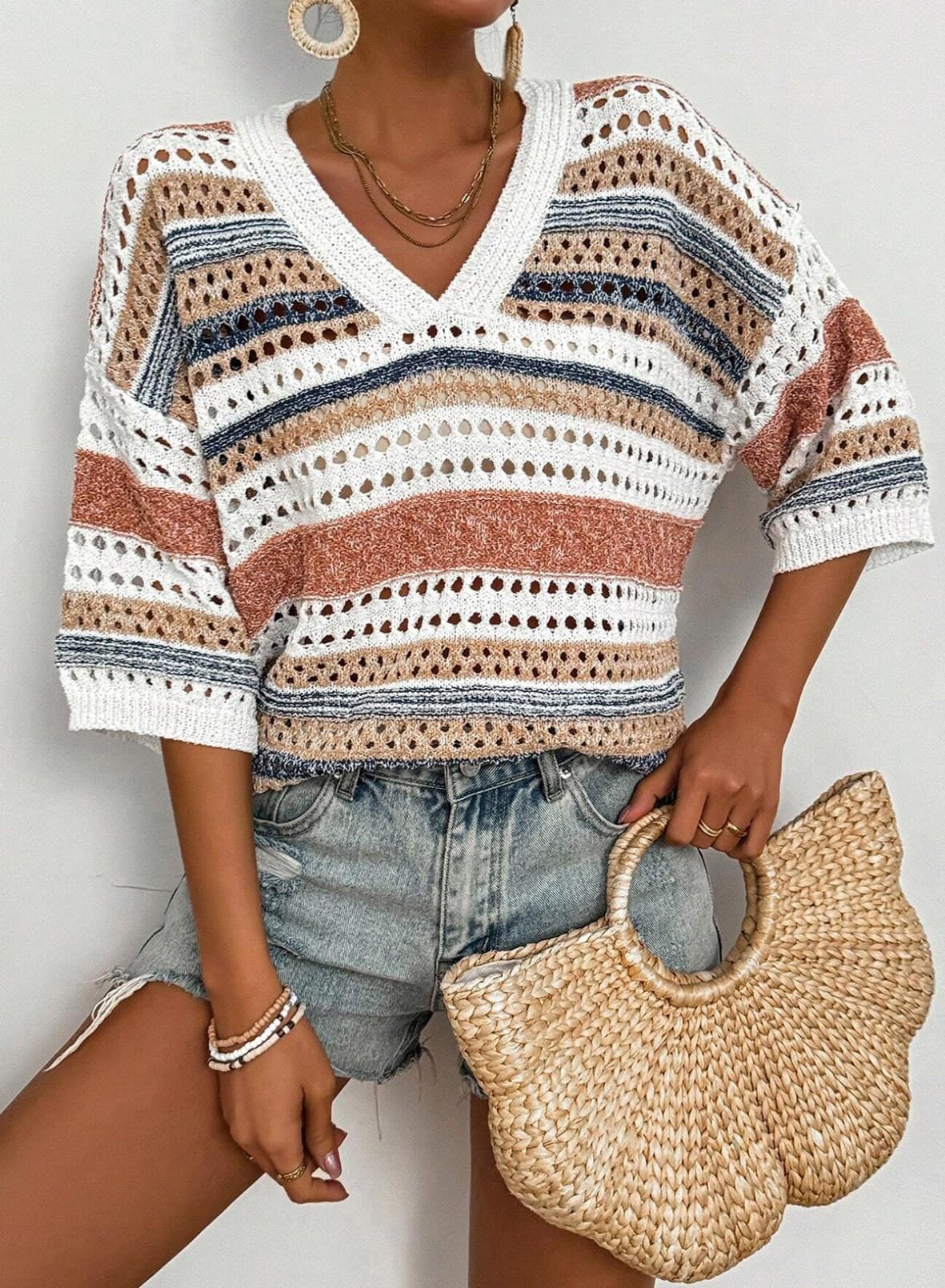 Short Sleeve Crochet Sweater