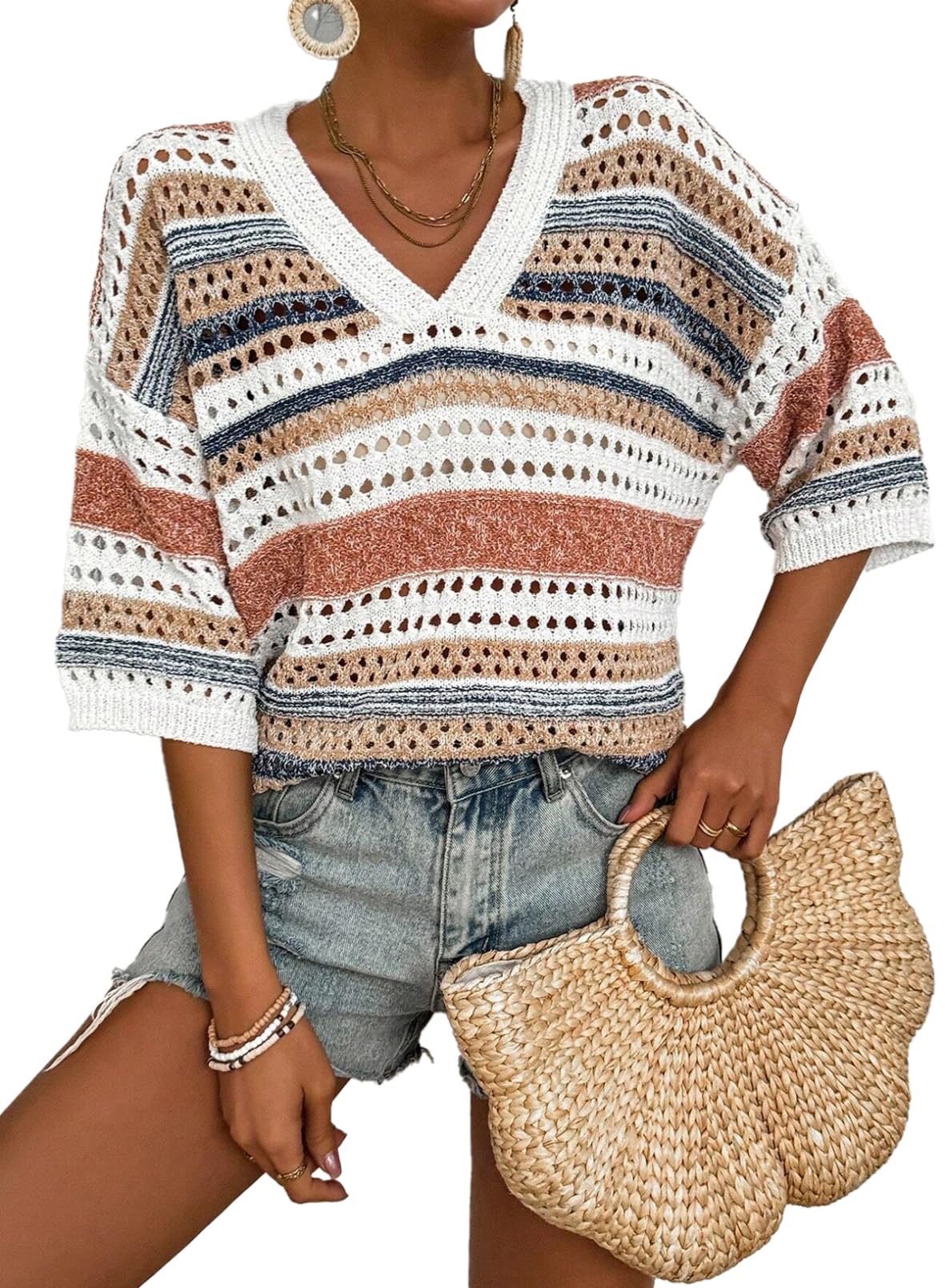 Short Sleeve Crochet Sweater