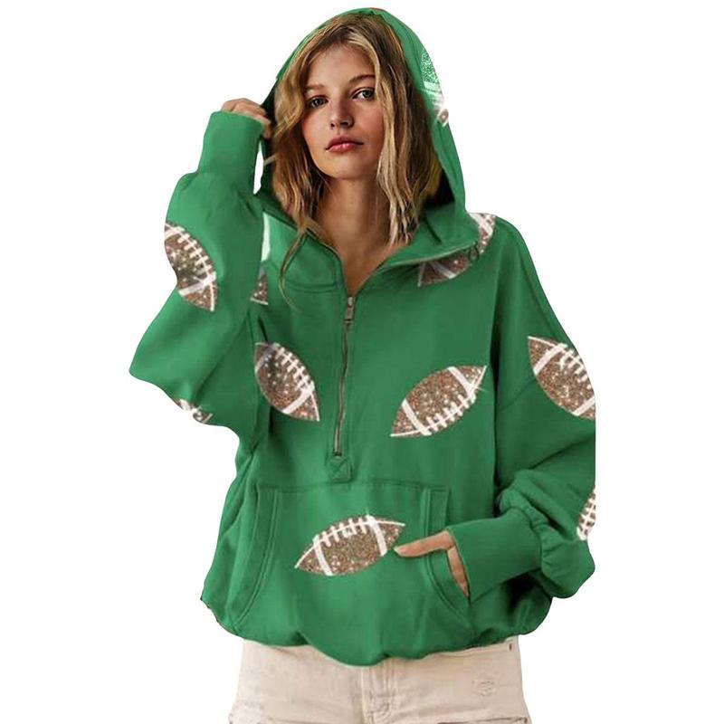 Womens Football Sequin Sweatshirt Hoodies