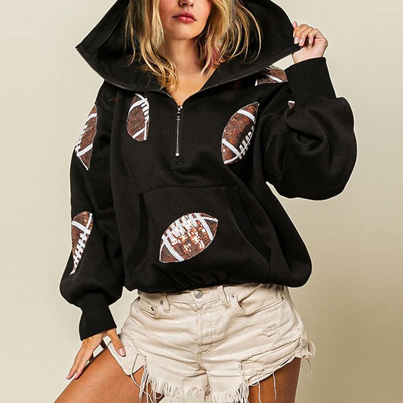 Womens Football Sequin Sweatshirt Hoodies
