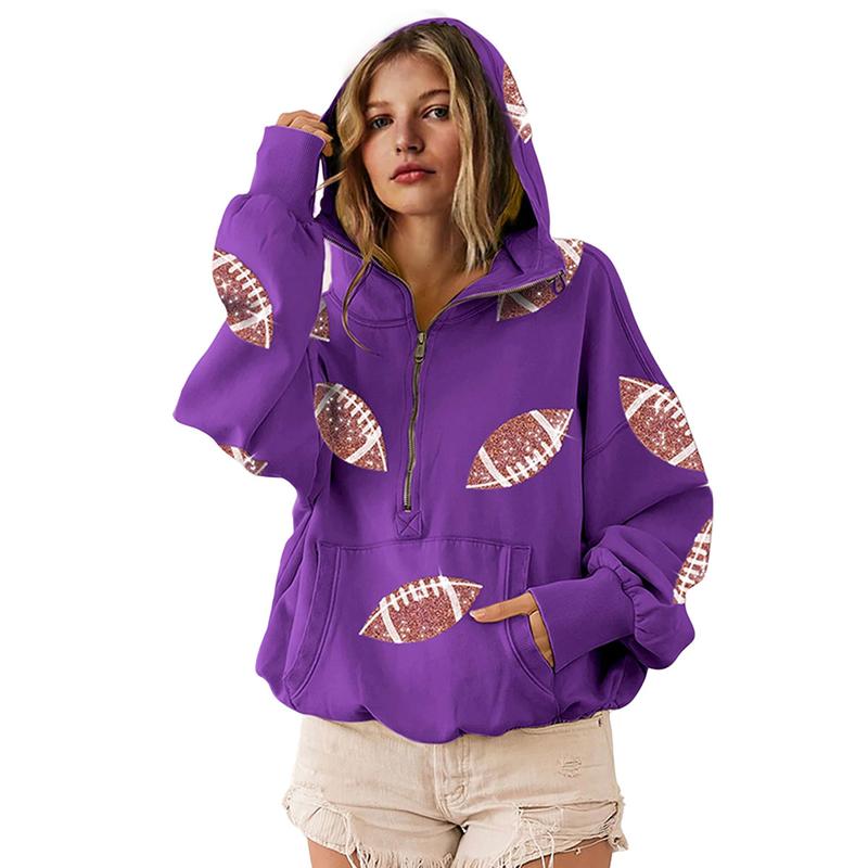 Womens Football Sequin Sweatshirt Hoodies