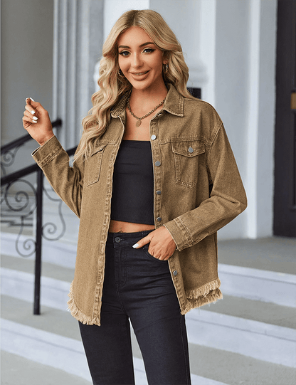 Ripped Fringe Denim Jean Jacket