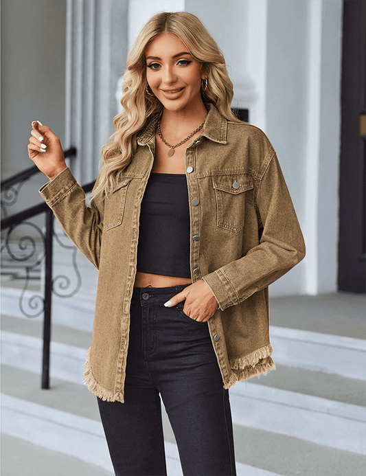 Ripped Fringe Denim Jean Jacket