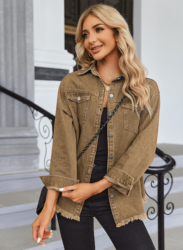 Ripped Fringe Denim Jean Jacket