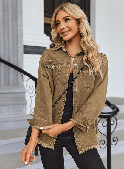Ripped Fringe Denim Jean Jacket