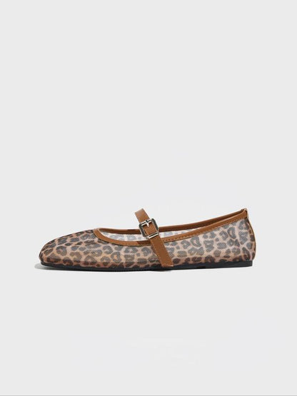 Leopard Print Mary Jane Flats Shoes