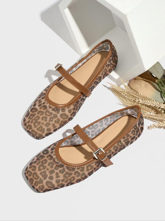 Leopard Print Mary Jane Flats Shoes
