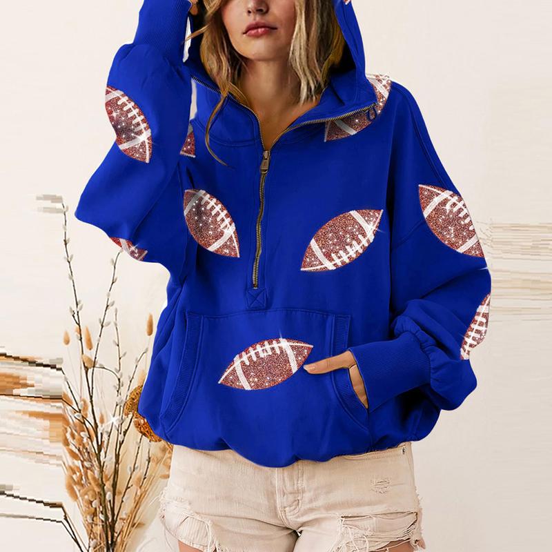 Womens Football Sequin Sweatshirt Hoodies