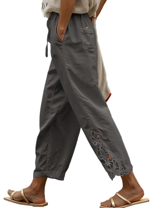 Linen Pants Lightweight Drawstring Elastic Capri Pants Trousers