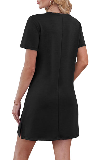 V-Neck Short Sleeve Split Hem Beach Sundress