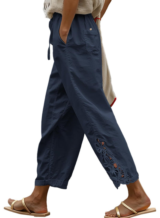 Linen Pants Beach Capri Pants Trousers Blue