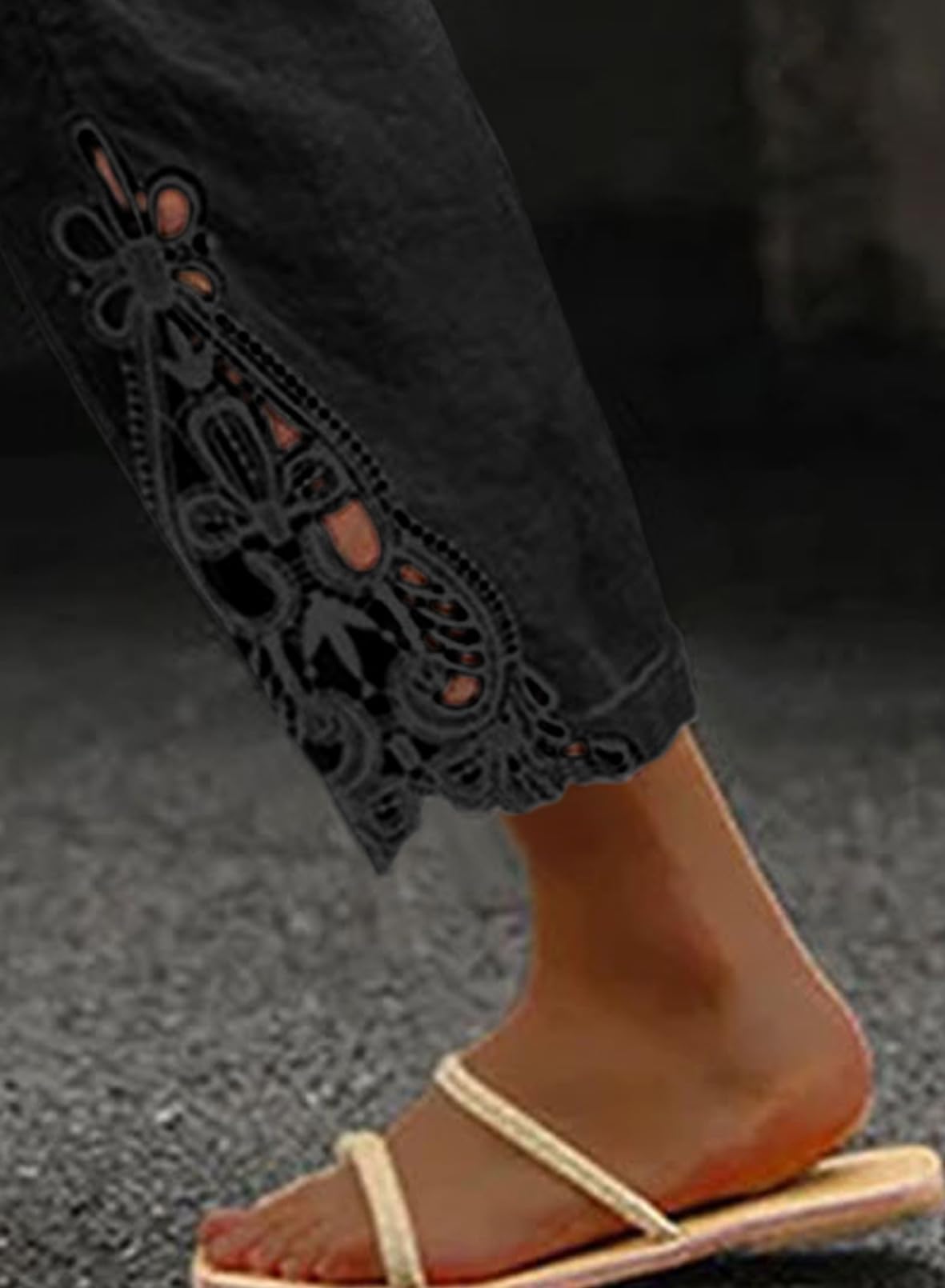 Linen Pants Lightweight Drawstring Elastic Black