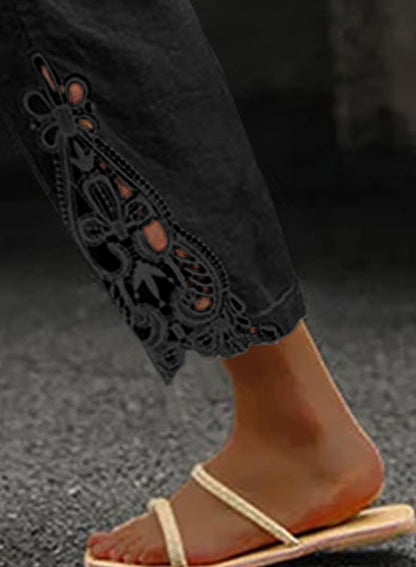 Linen Pants Lightweight Drawstring Elastic Black