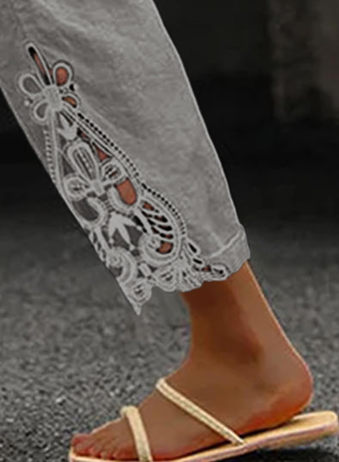 Linen Pants Lightweight Drawstring Elastic Capri Pants Trousers