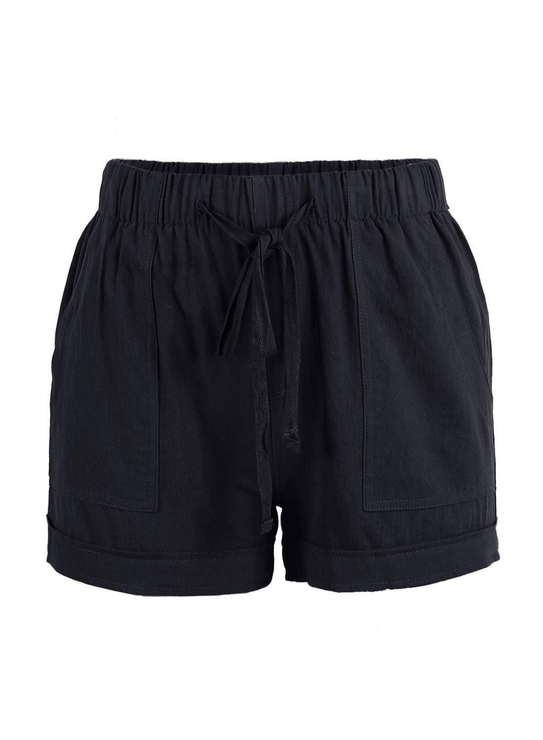 Drawstring Elastic Waist Pocketed Shorts Pants Black
