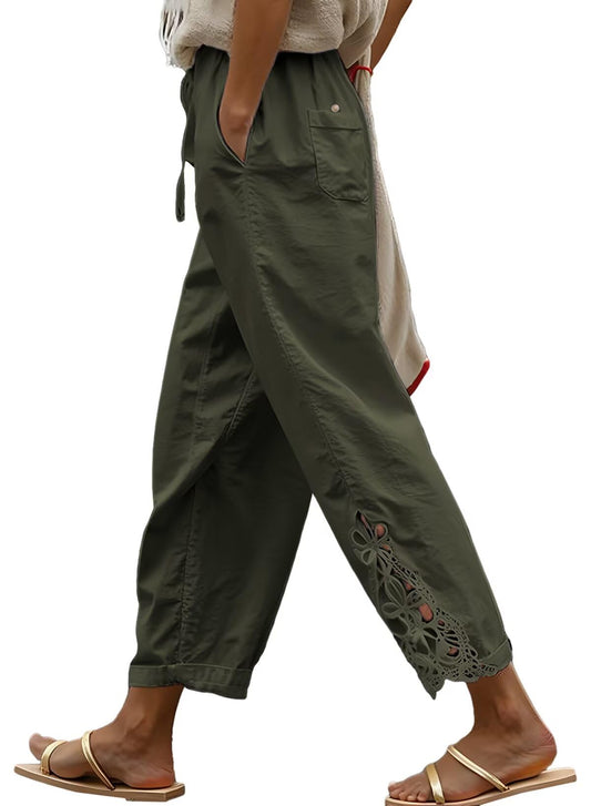 Linen Pants Lightweight Drawstring Elastic Capri Pants Trousers