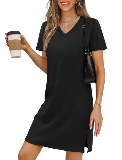 V-Neck Short Sleeve Split Hem Beach Sundress