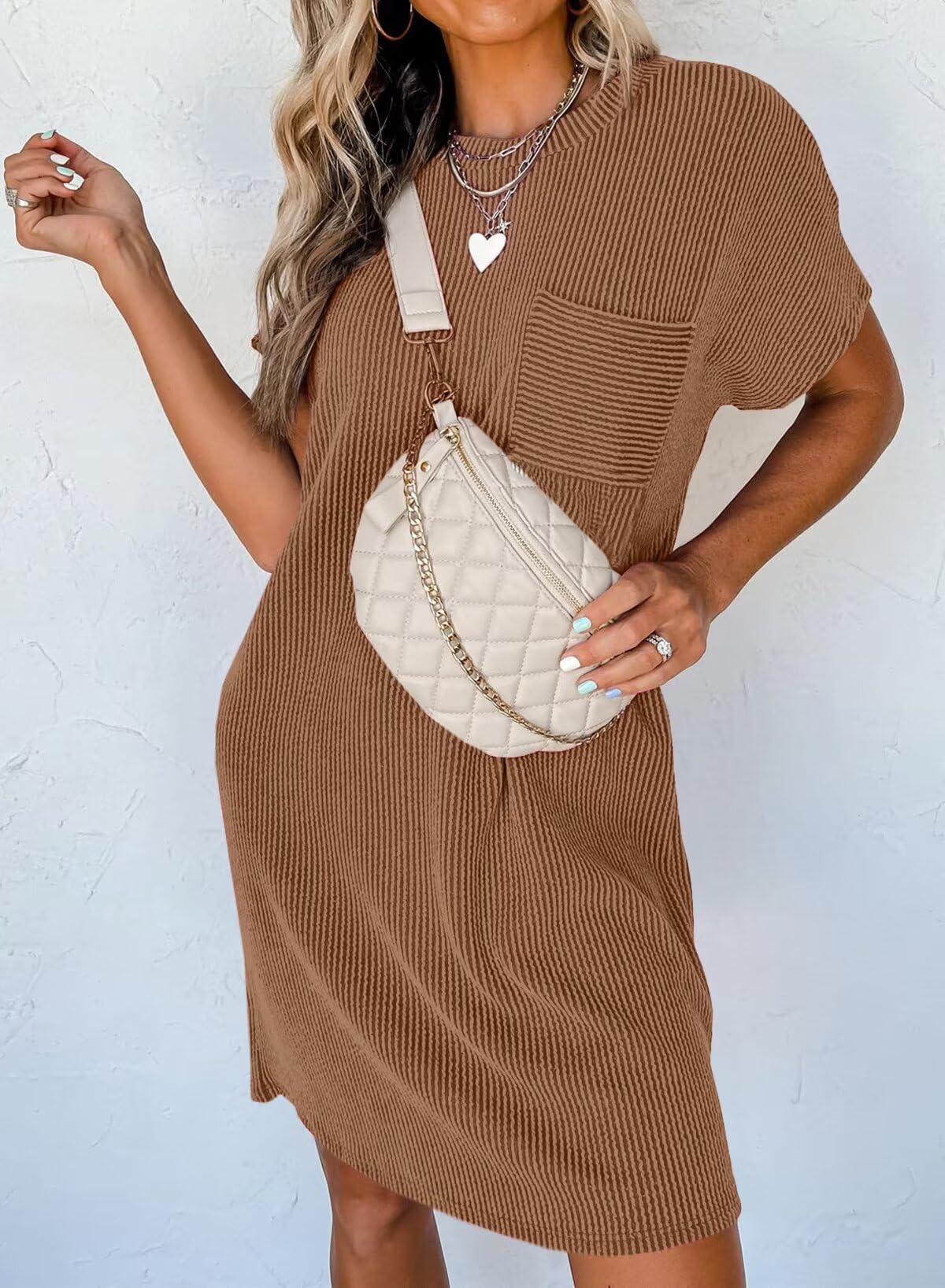 Crewneck Short Sleeve Mini Dresses