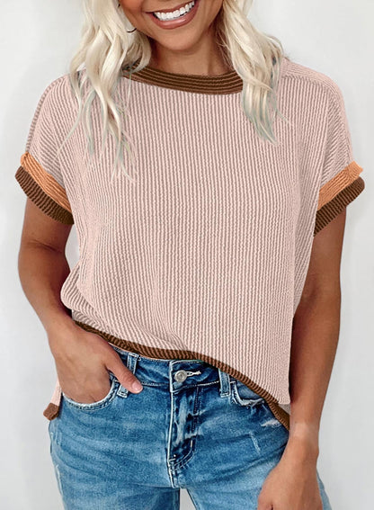 Short Sleeve Crewneck Loose Ribbed Tshirt