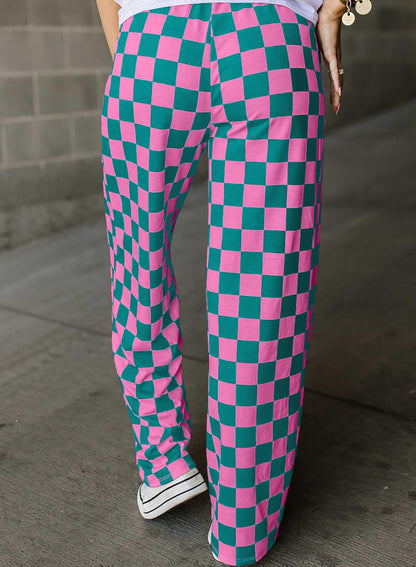 Checkered Pants Orange and White Pink