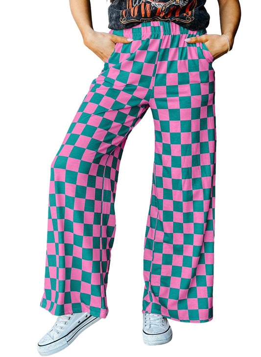 Checkered Pants Orange and White Pink