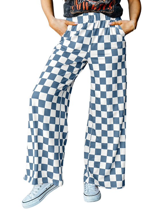 Checkered Pants Orange and White  Blue