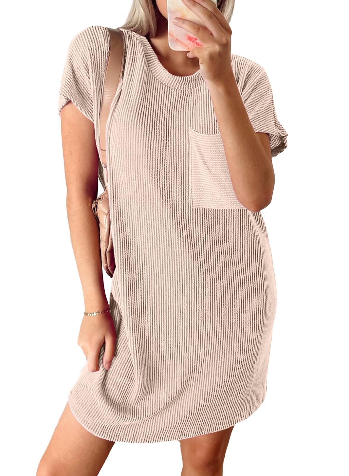 Crewneck Short Sleeve Shift  Dresses