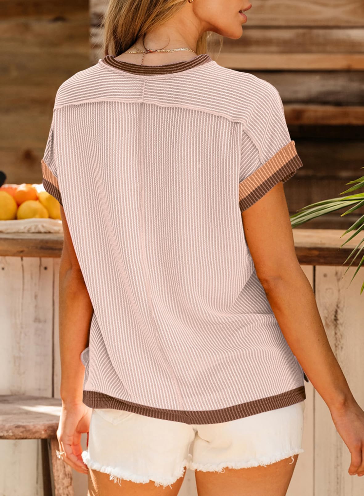 Short Sleeve Crewneck Loose Ribbed Tshirt