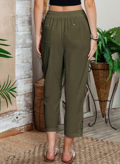Linen Pants Lightweight Drawstring Elastic Capri Pants Trousers
