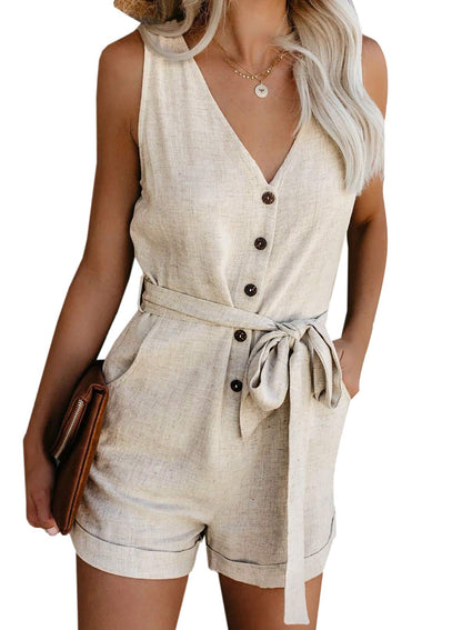 V Neck Sleeveless Short Jumpsuit
