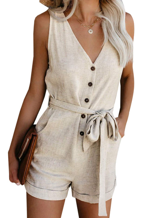 V Neck Sleeveless Short Jumpsuit
