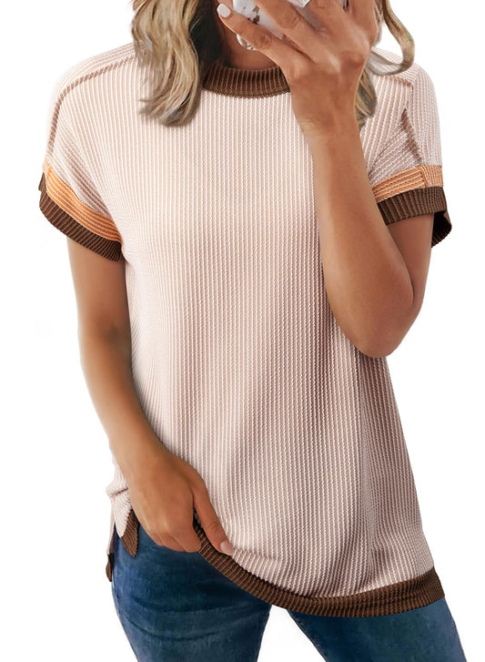 Short Sleeve Crewneck Loose Ribbed Tshirt