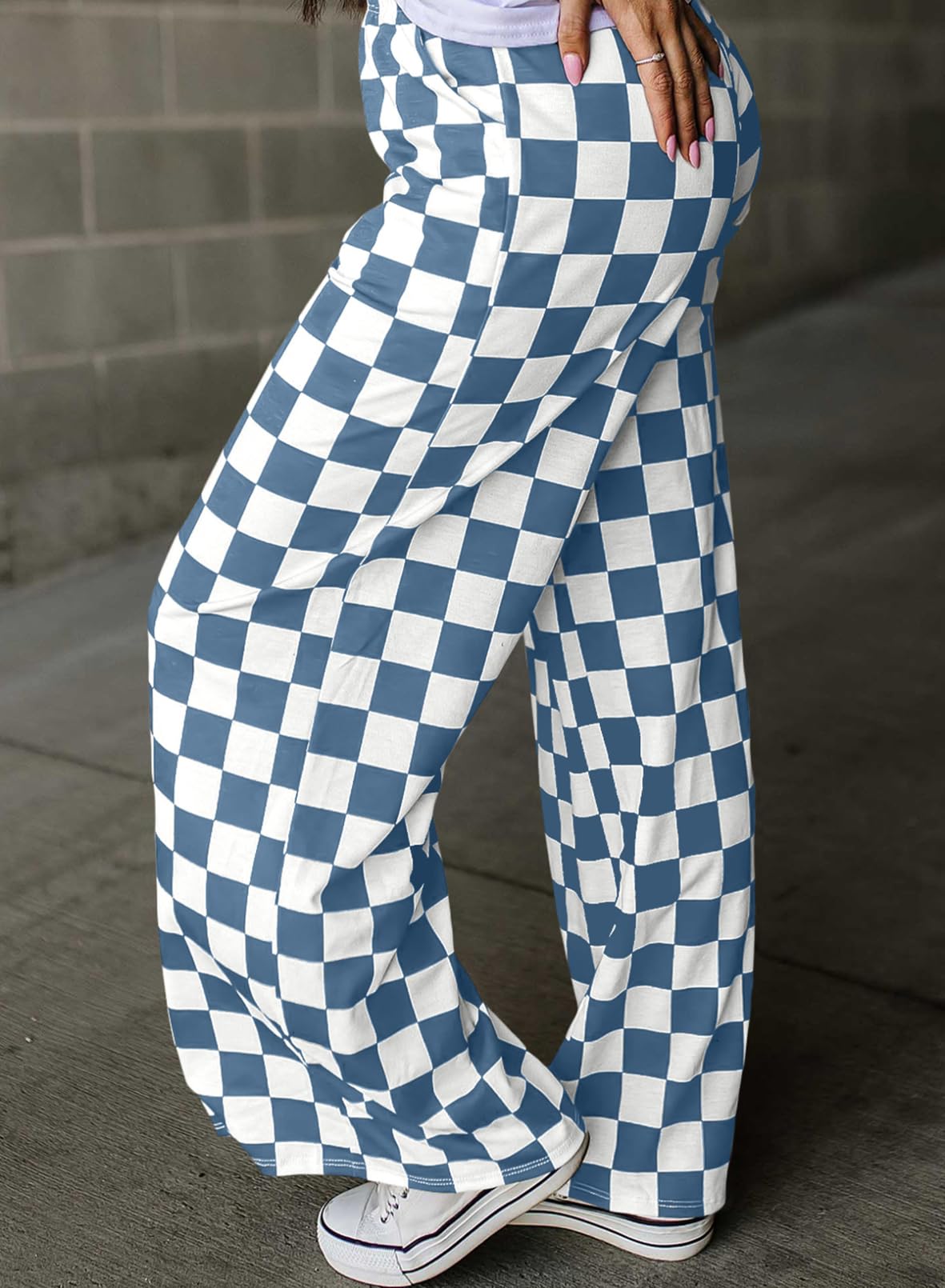 Checkered Pants Orange and White  Blue
