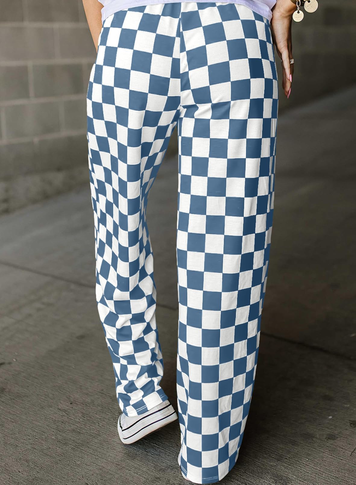 Checkered Pants Orange and White  Blue