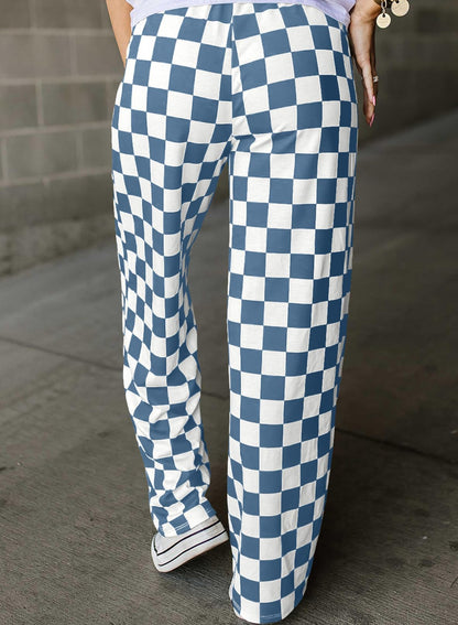 Checkered Pants Orange and White  Blue