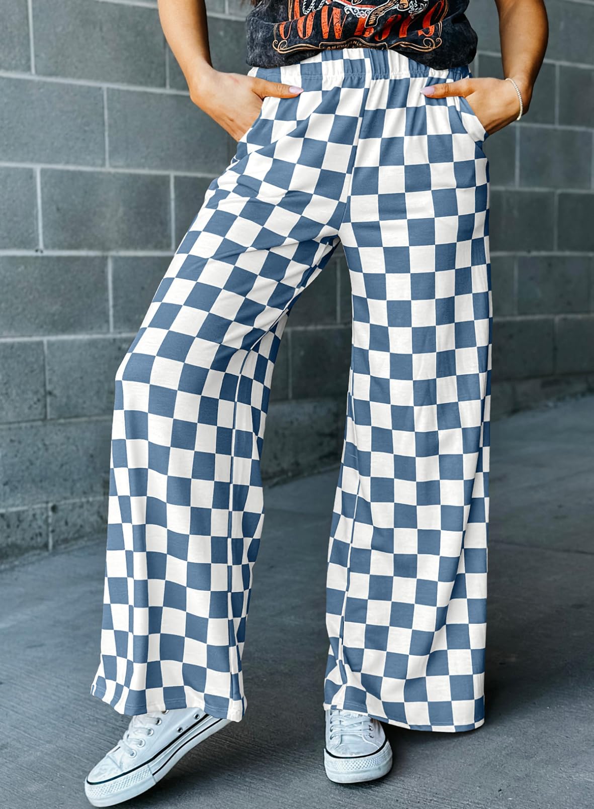 Checkered Pants Orange and White  Blue