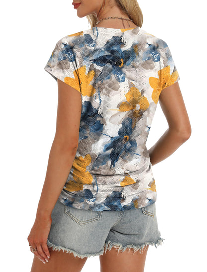 Short Sleeve Blouses Casual Floral