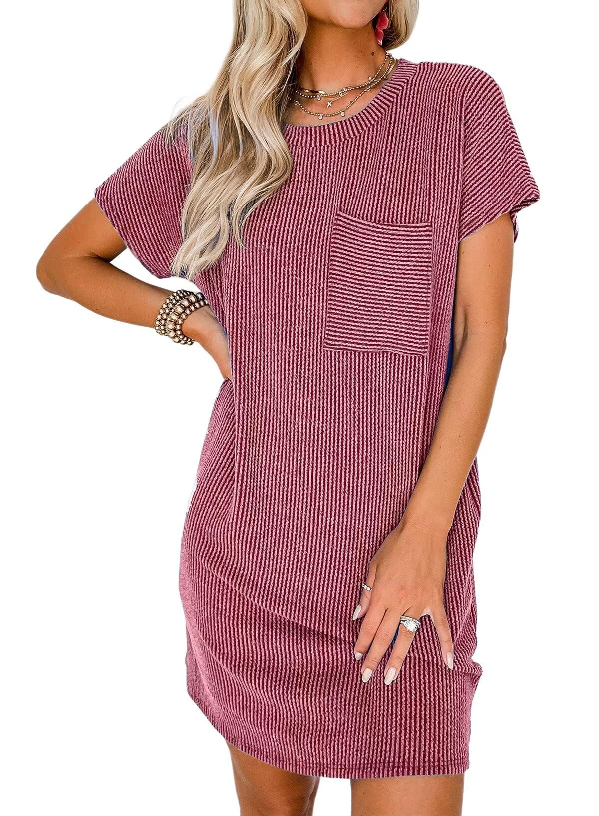 Crewneck Short Sleeve Mini Dresses