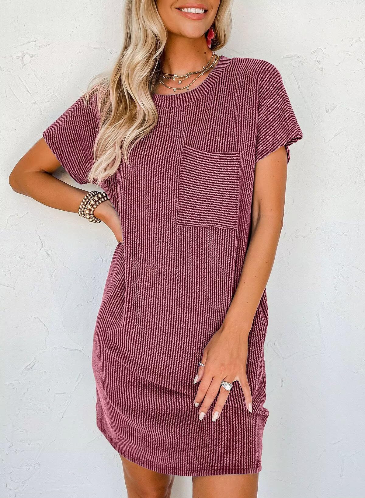 Crewneck Short Sleeve Mini Dresses