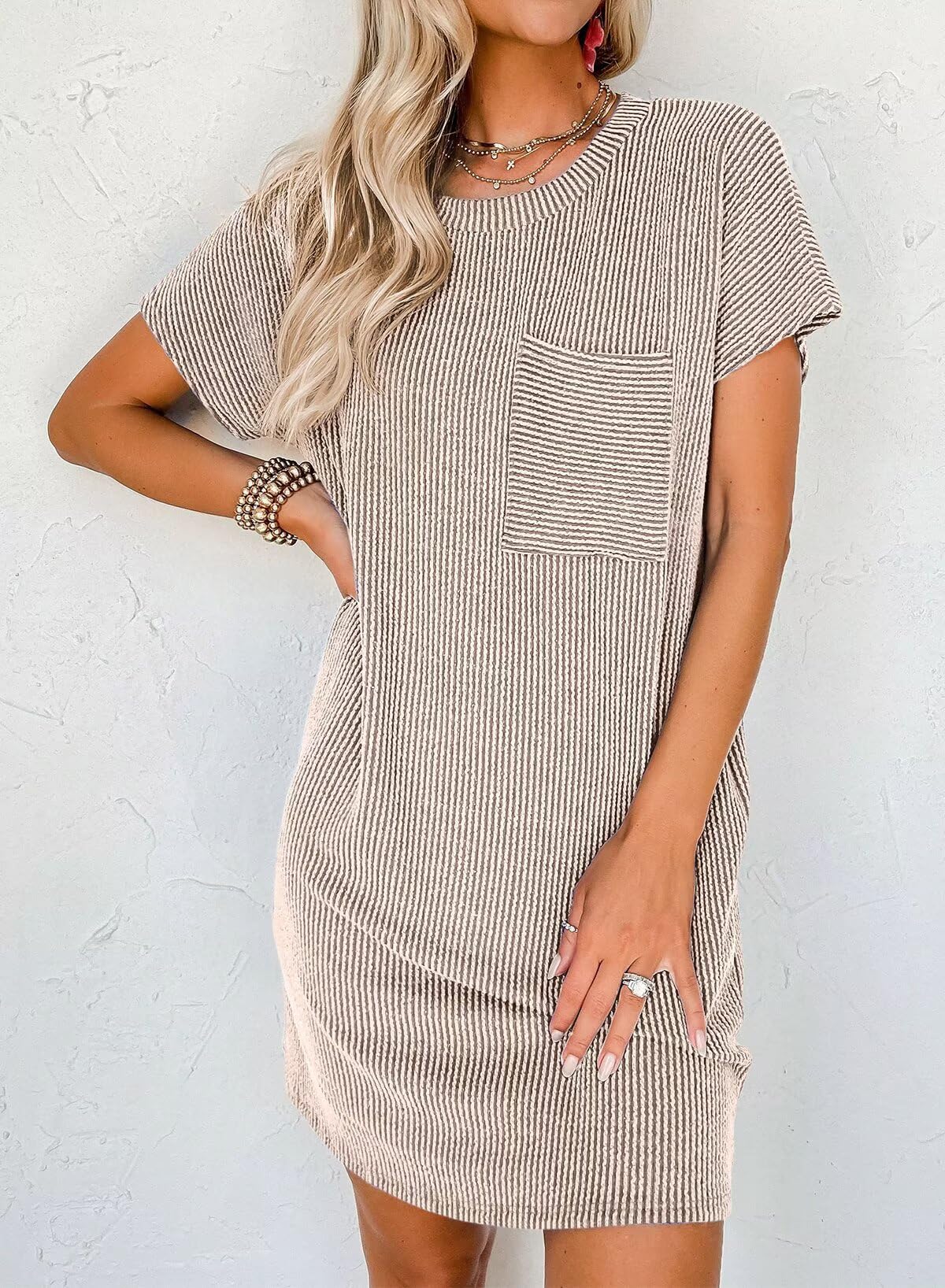 Crewneck Short Sleeve Shift  Dresses