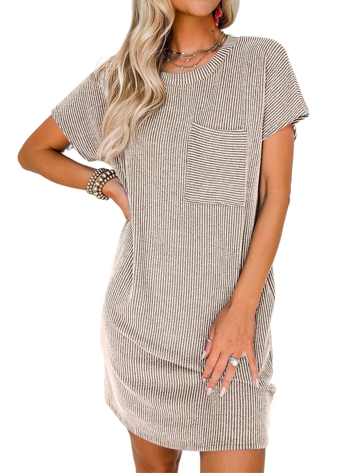 Crewneck Short Sleeve Shift  Dresses