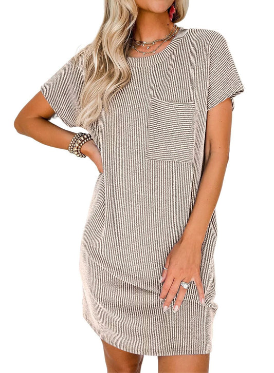 Crewneck Short Sleeve Shift  Dresses