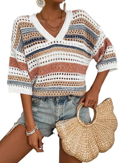 Short Sleeve Crochet Sweater